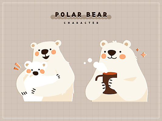 동물캐릭터 스티커 일러스트 안기 포옹 그림자 미소 들기 사람없음 반짝임 귀여움 머그컵 연기 북극곰 코코아 아기곰 일러캐릭터 AI파일 동물 캐릭터 음료 새끼 컨셉 곰 모션 표정 컵 파일형식 벡터