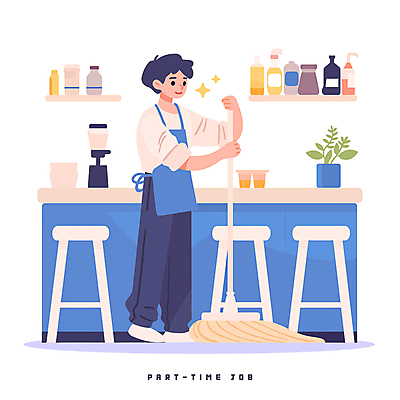 전신 식물 남자 별 화분 의자 일러스트 선반 한명 미소 성인 컵 반짝임 앞치마 카페 잡기 병 커피메이커 청소 아르바이트 대걸레 성인남자한명만 국내일러스트 AI파일 자연요소 1 식기 가구 모션 표정 사람 상점 청소도구 커피용품 남자한명만 성인남자만 파일형식 벡터