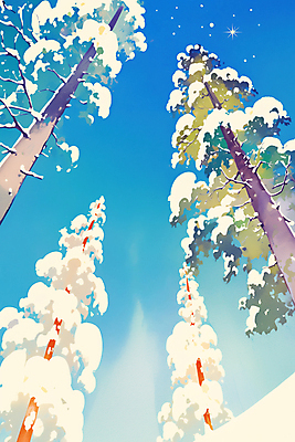 JPG 나무 일러스트 하늘 사람없음 빛 태양 눈 숲 감성 쌓인눈 눈내림 겨울풍경 국내일러스트 AI일러스트 AI콘텐츠 자연요소 식물 컨셉 겨울 날씨 눈_날씨 풍경 파일형식