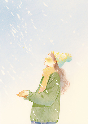 JPG 여자 일러스트 청소년 색연필 털모자 한명 소녀 눈감음 목도리 눈 손내밀기 감성 눈내림 소녀한명만 겨울풍경 국내일러스트 AI일러스트 AI콘텐츠 자연요소 모자_잡화 1 잡화 어린이 컨셉 겨울 모션 날씨 학용품 눈_날씨 사람 풍경 손짓 여자한명만 소녀만 파일형식