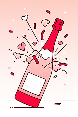 기념일 분홍색 일러스트 기념 폭죽 사람없음 반짝임 파티 거품 기쁨 하트 축하 샴페인 꽃가루 샴페인병 국내일러스트 AI파일 모양 감정 컬러 컨셉 모션 술병 주류 이벤트 가루 파일형식 벡터