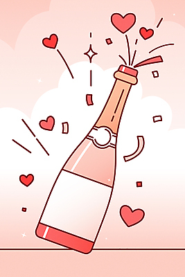 기념일 분홍색 일러스트 기념 폭죽 사람없음 반짝임 파티 거품 기쁨 하트 축하 샴페인 폭발 꽃가루 샴페인병 국내일러스트 AI파일 모양 감정 컬러 컨셉 모션 술병 주류 이벤트 가루 파일형식 벡터