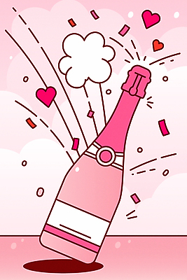 기념일 분홍색 일러스트 기념 폭죽 그림자 사람없음 파티 거품 기쁨 하트 축하 샴페인 폭발 꽃가루 샴페인병 국내일러스트 AI파일 모양 감정 컬러 컨셉 술병 주류 이벤트 가루 파일형식 벡터