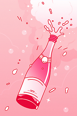 기념일 분홍색 일러스트 기념 사람없음 반짝임 파티 거품 기쁨 축하 샴페인 폭발 샴페인병 국내일러스트 AI파일 감정 컬러 컨셉 모션 술병 주류 이벤트 파일형식 벡터