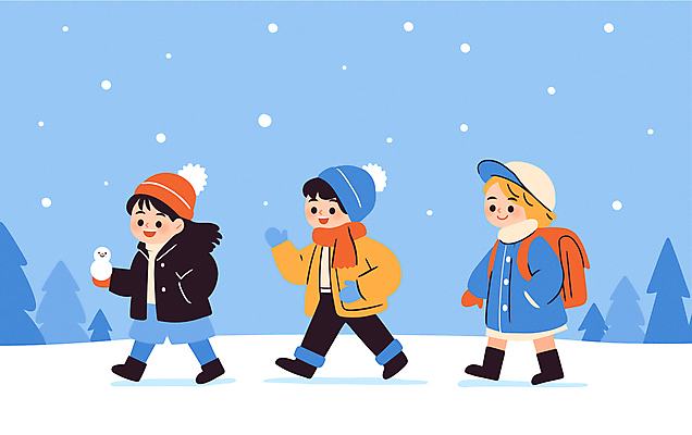 전신 나무 모자 여자 남자 어린이 장갑 겨울 가방 일러스트 눈사람 미소 들기 소녀 소년 세명 파란색 친구 소풍 손들기 걷기 목도리 숲속 주머니손 쌓인눈 눈내림 어린이만 눈덮임 국내일러스트 AI파일 식물 잡화 계절 컬러 컨셉 관계 모션 눈_날씨 표정 사람 야외활동 숲 파일형식 벡터