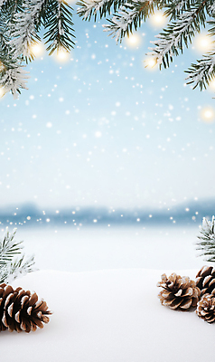 JPG 편집이미지 배너 겨울 하늘 프레임 사람없음 눈 서리 보케 솔방울 솔잎 알전구 눈내림 카피스페이스 편집실사 AI포토 AI콘텐츠 자연요소 계절 잎 전구 날씨 눈_날씨 공백 CG 파일형식