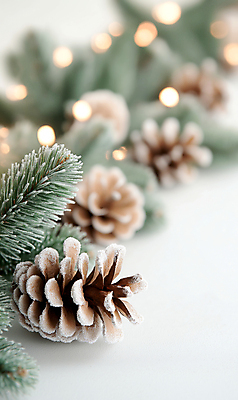 JPG 편집이미지 배너 겨울 사람없음 눈 서리 보케 솔방울 솔잎 알전구 편집실사 AI포토 AI콘텐츠 자연요소 계절 잎 전구 날씨 CG 파일형식