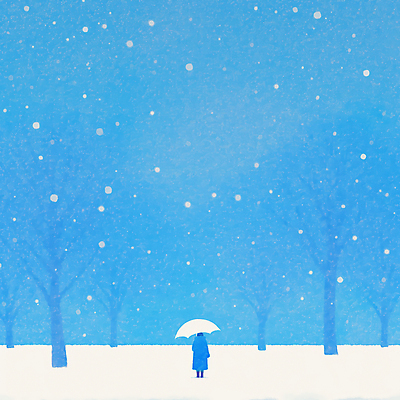 JPG 전신 나무 설경 일러스트 자연 한명 서기 들기 사람 성인 뒷모습 파란색 고요 눈 숲속 쌓인눈 눈내림 성인한명만 눈덮임 국내일러스트 AI일러스트 AI콘텐츠 자연요소 식물 1 뷰포인트 컬러 컨셉 겨울 모션 날씨 눈_날씨 풍경 숲 생태계 성인만 파일형식
