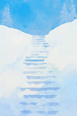 JPG 설경 일러스트 자연 아침 사람없음 파란색 계단 고요 눈 쌓인눈 눈내림 눈덮임 국내일러스트 AI일러스트 AI콘텐츠 주간 자연요소 컬러 컨셉 겨울 날씨 눈_날씨 풍경 생태계 파일형식