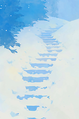 JPG 나무 설경 일러스트 자연 아침 사람없음 파란색 계단 고요 눈 쌓인눈 눈내림 눈덮임 국내일러스트 AI일러스트 AI콘텐츠 주간 자연요소 식물 컬러 컨셉 겨울 날씨 눈_날씨 풍경 생태계 파일형식