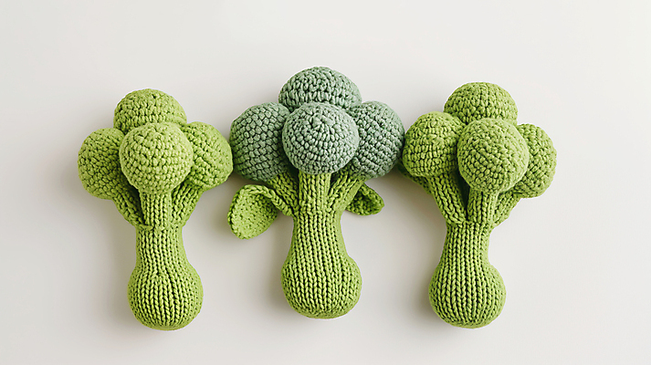 JPG 편집이미지 채소 사람없음 귀여움 뜨개질 브로콜리 디지털합성 니트 수공예 편집소스 편집실사 AI포토 AI콘텐츠 컨셉 상의 취미 공예 CG 파일형식