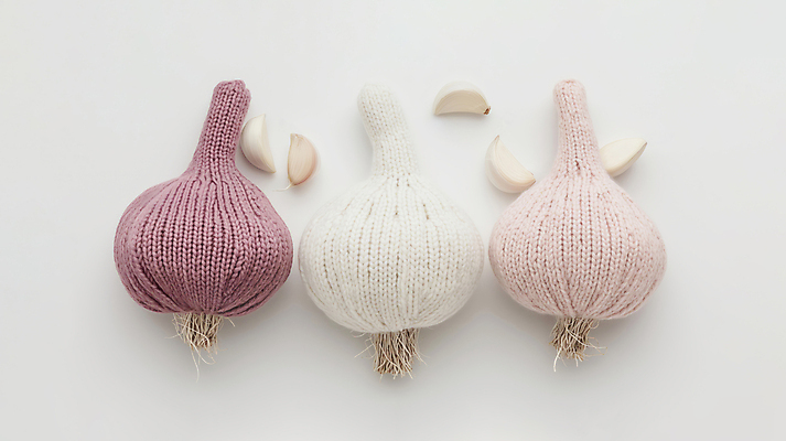 JPG 편집이미지 채소 마늘 사람없음 귀여움 뜨개질 디지털합성 니트 수공예 편집소스 편집실사 AI포토 AI콘텐츠 컨셉 상의 취미 공예 CG 파일형식