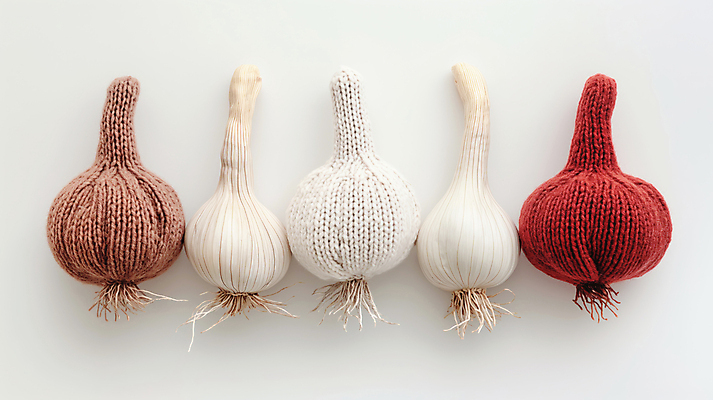 JPG 편집이미지 채소 마늘 사람없음 귀여움 뜨개질 디지털합성 니트 수공예 편집소스 편집실사 AI포토 AI콘텐츠 컨셉 상의 취미 공예 CG 파일형식