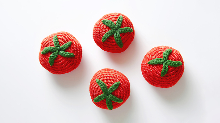 JPG 편집이미지 채소 방울토마토 사람없음 귀여움 뜨개질 디지털합성 니트 수공예 편집소스 편집실사 AI포토 AI콘텐츠 컨셉 상의 토마토 취미 공예 CG 파일형식