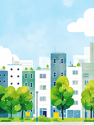 JPG 나무 구름 도로 가로등 일러스트 하늘 아파트 풍경 잔디 사람없음 건물 우체통 국내일러스트 AI일러스트 AI콘텐츠 자연요소 식물 건축물 공공시설 길 교통시설 주택 파일형식