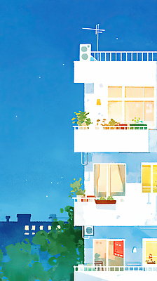 JPG 나무 별 화분 일러스트 창문 하늘 아파트 풍경 사람없음 건물 야간 실외기 국내일러스트 AI일러스트 AI콘텐츠 자연요소 식물 건축물 주택 파일형식