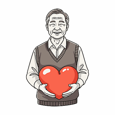 캐릭터 라이프스타일 할아버지 노년 남자 행복 라인일러스트 일러스트 흑백 사랑 한명 서기 웃음 들기 빨간색 하트 노인남자한명만 일러캐릭터 AI파일 모양 1 감정 컬러 모션 촬영기법 표정 사람 성인 생활 남자한명만 노인남자만 파일형식 벡터