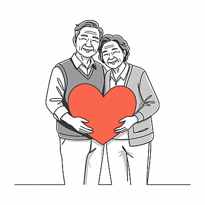 캐릭터 라이프스타일 여자 할아버지 노년 남자 행복 할머니 라인일러스트 일러스트 흑백 사랑 서기 미소 들기 두명 빨간색 노부부 기댐 하트 노인만 일러캐릭터 AI파일 모양 부부 감정 컬러 모션 촬영기법 표정 사람 성인 생활 성인만 파일형식 벡터