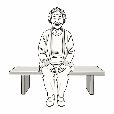 전신 캐릭터 라이프스타일 여자 노년 행복 할머니 벤치 라인일러스트 일러스트 흑백 한명 미소 앉기 노인여자한명만 일러캐릭터 AI파일 1 감정 의자 모션 촬영기법 표정 사람 성인 생활 여자한명만 노인여자만 파일형식 벡터