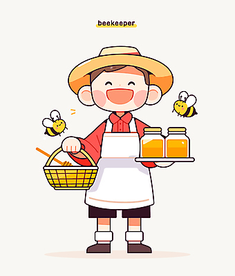 전신 남자 인물캐릭터 일러스트 한명 서기 미소 들기 성인 바구니 주황색 앞치마 꿀벌 밀짚모자 꿀 꿀단지 양봉 양봉장 허니디퍼 성인남자한명만 일러캐릭터 AI파일 캐릭터 모자_잡화 1 컬러 모션 표정 사람 도구 벌_곤충 남자한명만 성인남자만 파일형식 벡터