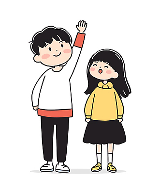 전신 여자 남자 어린이 인물캐릭터 일러스트 가족 남매 서기 미소 소녀 소년 두명 손들기 귀여움 올려보기 성장 키_신체 동생 오빠 어린이만 일러캐릭터 AI파일 캐릭터 컨셉 신체 관계 모션 표정 사람 파일형식 벡터