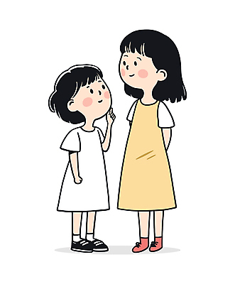 전신 여자 어린이 인물캐릭터 일러스트 가족 서기 미소 소녀 두명 마주보기 귀여움 턱괴기 올려보기 성장 키_신체 뒷짐 자매 동생 언니 소녀만 일러캐릭터 AI파일 캐릭터 컨셉 신체 관계 모션 표정 사람 여자만 어린이만 파일형식 벡터
