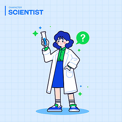 전신 여자 인물캐릭터 과학 일러스트 유리병 실험 그림자 한명 미소 들기 성인 연두색 파란색 반짝임 물음표 실험복 과학자 주머니손 실린더 성인여자한명만 일러캐릭터 AI파일 직업 캐릭터 1 기호 컬러 모션 병_용기 표정 사람 초록색 가운 학자 여자한명만 성인여자만 파일형식 벡터