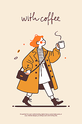 전신 여자 여유 커피 인물캐릭터 겨울 가방 일러스트 바람 나뭇잎 따뜻함 한명 미소 들기 성인 일상 반짝임 걷기 코트 수증기 베이지색 성인여자한명만 일러캐릭터 AI파일 자연요소 캐릭터 1 잡화 계절 감정 음료 컬러 잎 모션 날씨 표정 사람 라이프 외투 여자한명만 성인여자만 파일형식 벡터