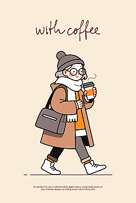 전신 여자 여유 커피 인물캐릭터 겨울 가방 일러스트 바람 털모자 따뜻함 한명 미소 들기 성인 일상 걷기 목도리 코트 수증기 베이지색 성인여자한명만 안경낌 2025년 트렌드컬러 일러캐릭터 모카무스 AI파일 자연요소 캐릭터 모자_잡화 1 잡화 계절 감정 안경 음료 컬러 모션 날씨 표정 사람 라이프 외투 연도 여자한명만 성인여자만 파일형식 벡터