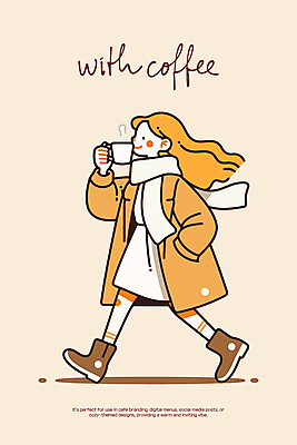 전신 여자 여유 커피 인물캐릭터 겨울 일러스트 바람 따뜻함 그림자 한명 미소 들기 성인 일상 걷기 목도리 코트 수증기 주머니손 베이지색 성인여자한명만 일러캐릭터 AI파일 자연요소 캐릭터 1 잡화 계절 감정 음료 컬러 모션 날씨 표정 사람 라이프 외투 여자한명만 성인여자만 파일형식 벡터