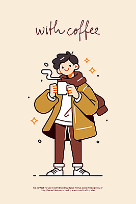 전신 남자 여유 커피 인물캐릭터 겨울 일러스트 바람 따뜻함 한명 미소 들기 성인 일상 반짝임 걷기 목도리 코트 수증기 베이지색 성인남자한명만 일러캐릭터 AI파일 자연요소 캐릭터 1 잡화 계절 감정 음료 컬러 모션 날씨 표정 사람 라이프 외투 남자한명만 성인남자만 파일형식 벡터