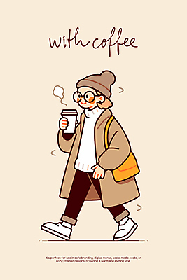 전신 여자 여유 커피 인물캐릭터 겨울 가방 일러스트 바람 털모자 따뜻함 한명 미소 들기 성인 일상 걷기 코트 수증기 베이지색 성인여자한명만 안경낌 일러캐릭터 AI파일 자연요소 캐릭터 모자_잡화 1 잡화 계절 감정 안경 음료 컬러 모션 날씨 표정 사람 라이프 외투 여자한명만 성인여자만 파일형식 벡터