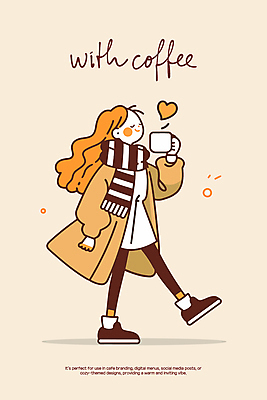 전신 여자 여유 커피 인물캐릭터 겨울 일러스트 바람 따뜻함 그림자 한명 미소 들기 성인 일상 걷기 눈감음 목도리 코트 하트 베이지색 성인여자한명만 일러캐릭터 AI파일 자연요소 모양 캐릭터 1 잡화 계절 감정 음료 컬러 모션 날씨 표정 사람 라이프 외투 여자한명만 성인여자만 파일형식 벡터
