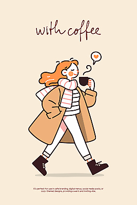 전신 여자 여유 커피 인물캐릭터 말풍선 겨울 일러스트 바람 따뜻함 그림자 한명 미소 들기 성인 일상 걷기 눈감음 목도리 코트 하트 수증기 주머니손 베이지색 성인여자한명만 일러캐릭터 AI파일 자연요소 모양 캐릭터 1 잡화 계절 감정 음료 컬러 모션 날씨 표정 사람 라이프 외투 여자한명만 성인여자만 파일형식 벡터