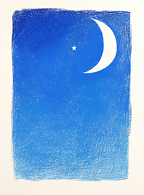 JPG 별 일러스트 밤하늘 색연필 사람없음 파란색 고요 초승달 국내일러스트 AI일러스트 AI콘텐츠 자연요소 컬러 하늘 학용품 달 야간 파일형식