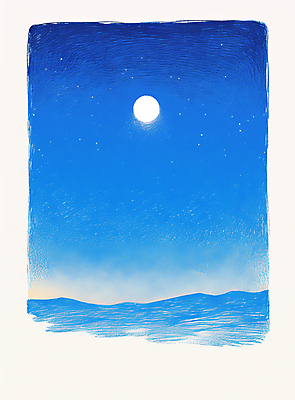 JPG 바다 일러스트 밤하늘 색연필 사람없음 파란색 고요 보름달 수평선 국내일러스트 AI일러스트 AI콘텐츠 컬러 하늘 학용품 달 야간 파일형식