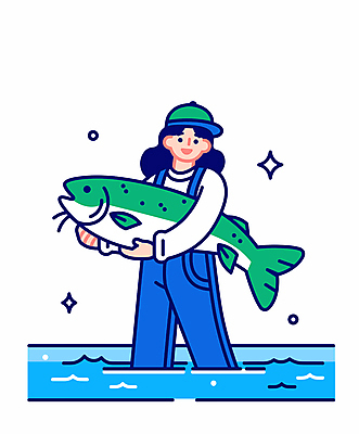 모자 여자 인물캐릭터 겨울 일러스트 작업복 어류 어업 한명 들기 성인 파란색 반짝임 수중 등푸른생선 성인여자한명만 일러캐릭터 AI파일 캐릭터 1 잡화 옷 계절 산업 컬러 모션 사람 수중동물 여자한명만 성인여자만 파일형식 벡터