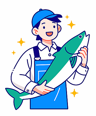 모자 남자 인물캐릭터 겨울 일러스트 어류 어업 한명 미소 들기 성인 파란색 반짝임 앞치마 등푸른생선 성인남자한명만 일러캐릭터 AI파일 캐릭터 1 잡화 계절 산업 컬러 모션 표정 사람 수중동물 남자한명만 성인남자만 파일형식 벡터