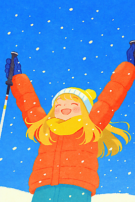 JPG 여자 장갑 겨울 일러스트 청소년 스키 털모자 한명 미소 들기 파란색 목도리 만세 눈 폴 눈내림 십대여자한명만 설산 국내일러스트 AI일러스트 AI콘텐츠 자연요소 모자_잡화 1 잡화 계절 컬러 모션 날씨 겨울스포츠 산 눈_날씨 표정 사람 스키용품 여자한명만 십대여자만 파일형식