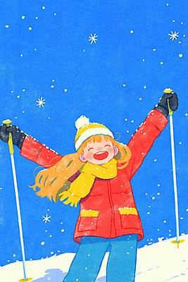 JPG 전신 여자 장갑 겨울 일러스트 청소년 스키 털모자 한명 미소 들기 파란색 목도리 만세 눈 폴 십대여자한명만 설산 국내일러스트 AI일러스트 AI콘텐츠 자연요소 모자_잡화 1 잡화 계절 컬러 모션 날씨 겨울스포츠 산 표정 사람 스키용품 여자한명만 십대여자만 파일형식