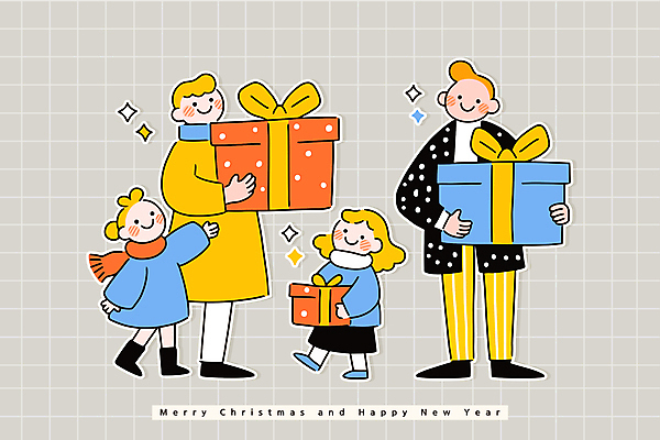 전신 여자 남자 딸 어린이 일러스트 가족 엄마 선물 서기 미소 들기 소녀 여러명 성인 선물상자 반짝임 걷기 목도리 아빠 국내일러스트 AI파일 잡화 다수 관계 모션 표정 사람 상자 파일형식 벡터