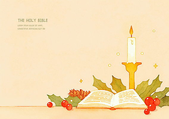 PSD 기독교 크리스마스 겨울 일러스트 초 사람없음 빛 성경 천주교 솔방울 베이지색 호랑가시나무열매 카피스페이스 국내일러스트 계절 기념일 열매 종교 컬러 종교용품 공백 파일형식