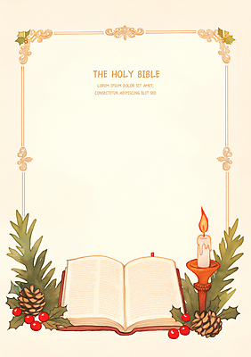 PSD 기독교 크리스마스 겨울 일러스트 초 프레임 사람없음 빛 성경 천주교 솔방울 솔잎 베이지색 호랑가시나무열매 카피스페이스 국내일러스트 계절 기념일 열매 종교 컬러 잎 종교용품 공백 파일형식