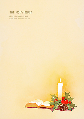 PSD 기독교 크리스마스 겨울 일러스트 초 사람없음 빛 성경 천주교 솔방울 베이지색 호랑가시나무열매 카피스페이스 국내일러스트 계절 기념일 열매 종교 컬러 종교용품 공백 파일형식