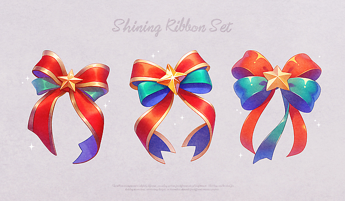 PSD 별 리본 일러스트 수채화 사람없음 빨간색 반짝임 세트 오브젝트 엘리먼트 국내일러스트 자연요소 컬러 모션 파일형식