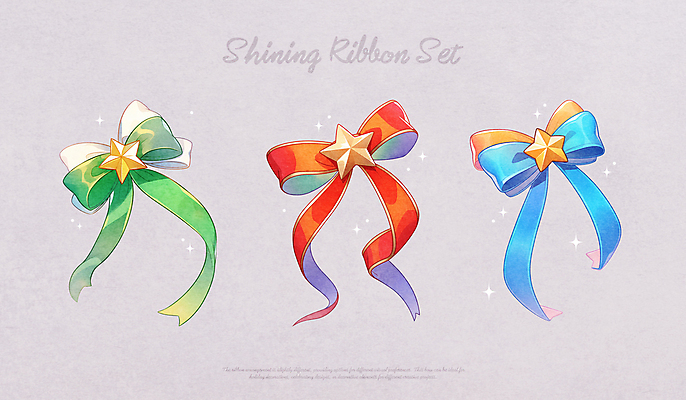 PSD 별 리본 일러스트 수채화 사람없음 빨간색 초록색 파란색 반짝임 세트 오브젝트 엘리먼트 국내일러스트 자연요소 컬러 모션 파일형식