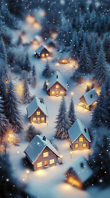 JPG 편집이미지 설경 가로등 주택 사람없음 빛 마을 고요 미니어처 눈 소나무 숲속 쌓인눈 눈내림 눈덮임 편집실사 AI포토 AI콘텐츠 자연요소 나무 공공시설 컨셉 겨울 날씨 눈_날씨 풍경 건물 모형 숲 CG 파일형식