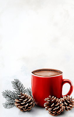 JPG 잎 크리스마스 일러스트 따뜻함 사람없음 빨간색 머그컵 소나무 빈티지 솔방울 코코아 카피스페이스 겨울배경 국내일러스트 AI일러스트 AI콘텐츠 나무 식물 기념일 음료 컬러 백그라운드 컨셉 겨울 컵 공백 파일형식