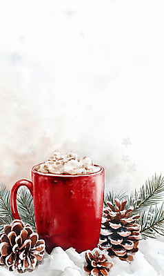 JPG 잎 크리스마스 일러스트 따뜻함 사람없음 빨간색 머그컵 눈 소나무 빈티지 솔방울 코코아 휘핑크림 카피스페이스 겨울배경 국내일러스트 AI일러스트 AI콘텐츠 자연요소 나무 식물 기념일 음료 컬러 백그라운드 컨셉 겨울 날씨 컵 공백 크림 휘핑 파일형식