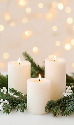 JPG 편집이미지 열매 크리스마스 초 촛불 사람없음 보케 솔잎 베이지색 편집실사 AI포토 AI콘텐츠 식물 기념일 컬러 잎 CG 파일형식